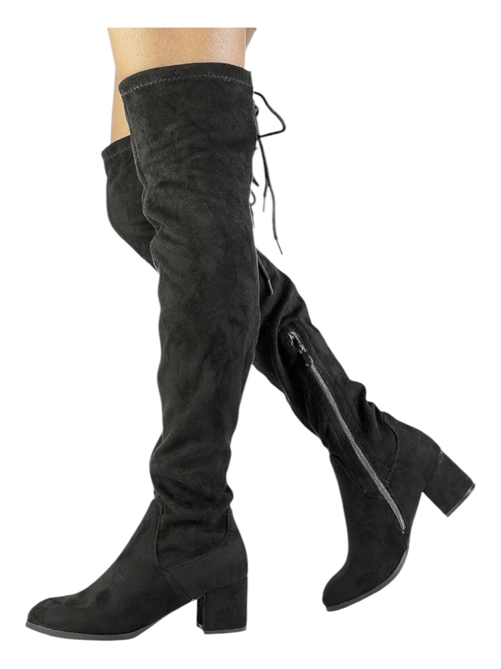 Dream Pairs Black Faux Suede Over The Knee Thigh High Chunky Heel Boots 7.5 NWOT